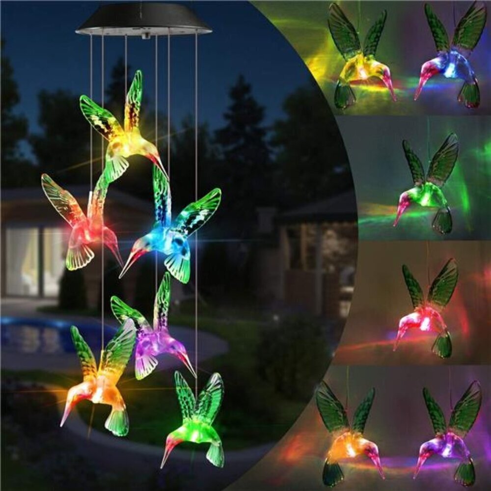 Color Changing Solar Wind Chime Hummingbird Mobile LED